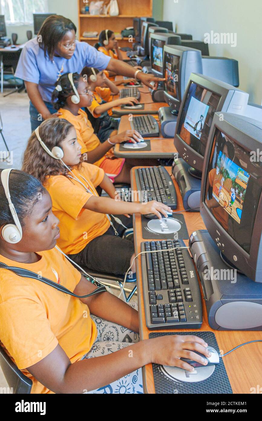Miami Florida,Coconut Grove Shake A Leg Summer Day Camp activities,student students computers teaching classroom learn learning teacher teaching,boy b Stock Photo