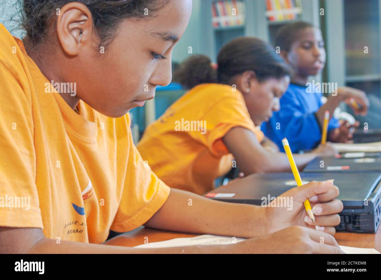 Miami Florida,Coconut Grove Shake A Leg Summer Day Camp activities,student students art class project classroom girl girls female,Black African Stock Photo