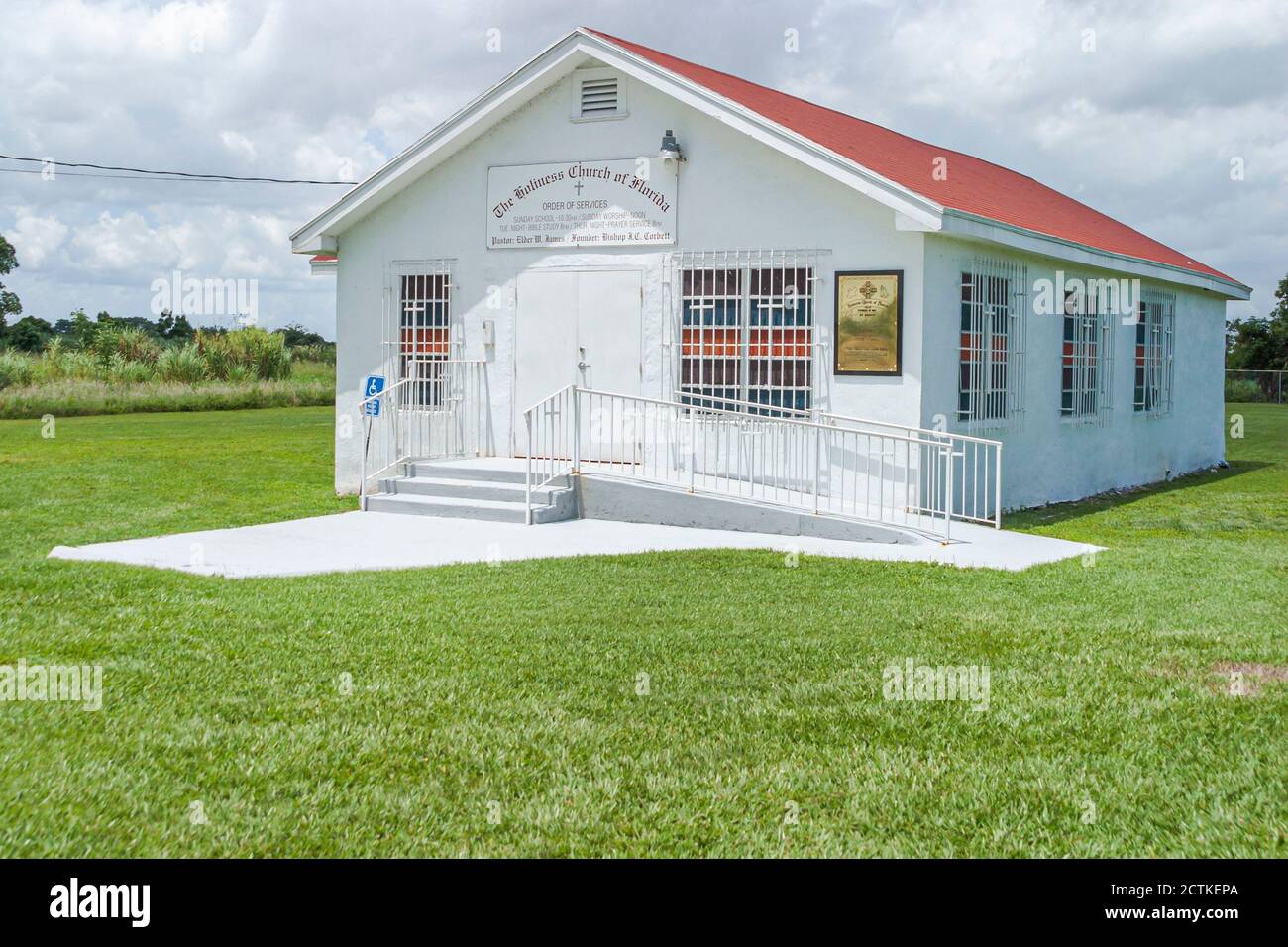 Miami Florida,Redlands,small rural Holiness Church security bars windows, Stock Photo