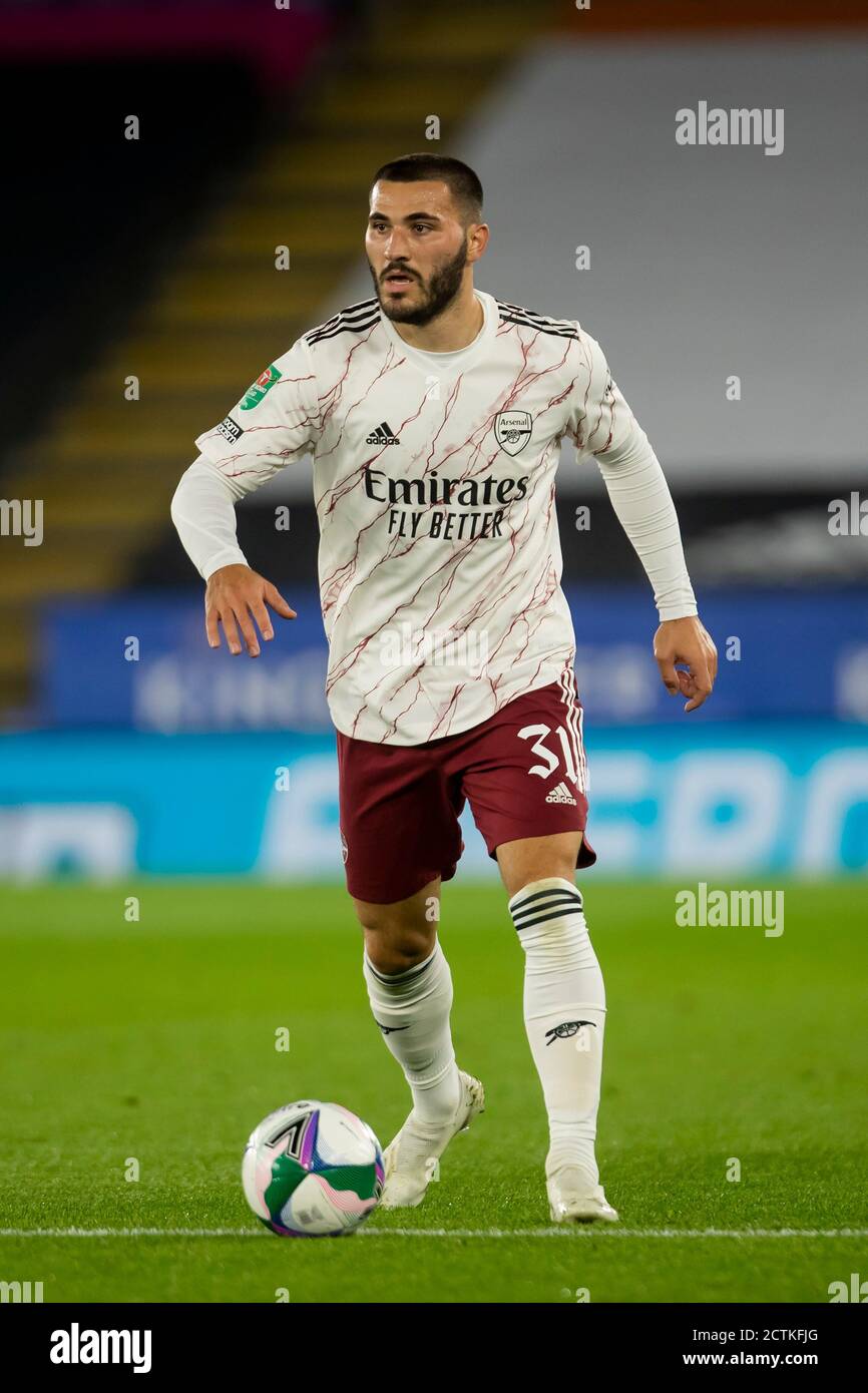 LEICESTER, ENGLAND. SEPT 23RD 2020 Sead Kolasinac of Arsenal during the Carabao Cup match between Leicester City and Arsenal at the King Power Stadium, Leicester on Wednesday 23rd September 2020. (Credit: Leila Coker | MI News) Credit: MI News & Sport /Alamy Live News Stock Photo