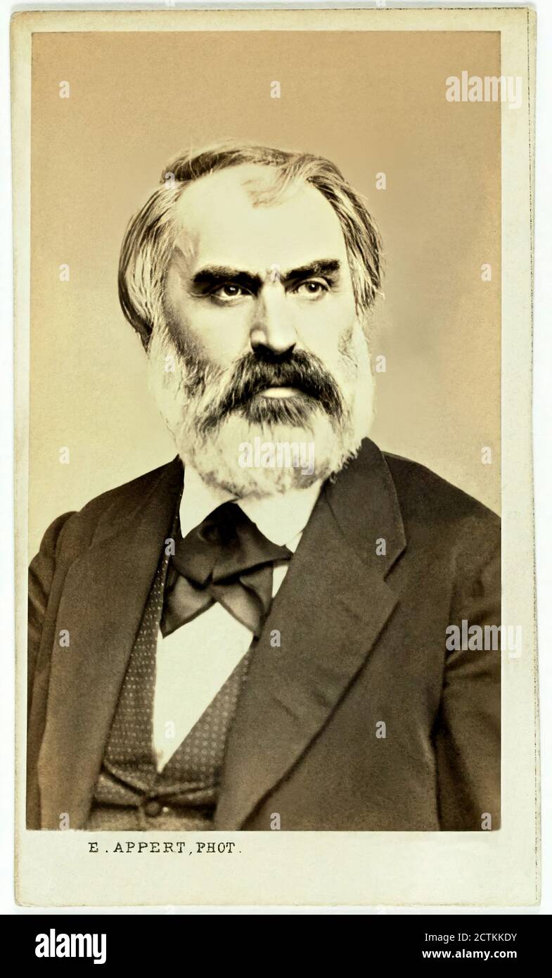 1875 c, FRANCE : The french writer , politician and journalist EUGENE PELLETAN ( 1813 - 1884 ). Photo by Eugène Appert ( 1830 - 1905 ), Paris . - SCRITTRICE - SCRITTORE - LETTERATURA - LITERATURE - letterato - ritratto - portrait - POLITICA - POLITICO - POLITIC - '800 - 800's - OTTOCENTO - tie bow - fiocco - cravatta - gilet - beard - barba --- Archivio GBB Stock Photo