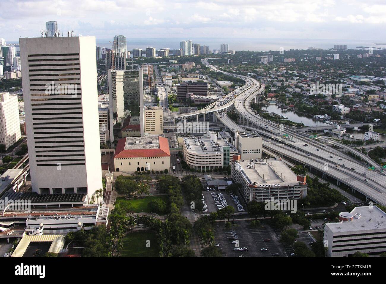 Archival September 2005 aerial view of buildings along the Interstate 95 freeway near downtown Miami, Florida, USA. Stock Photo