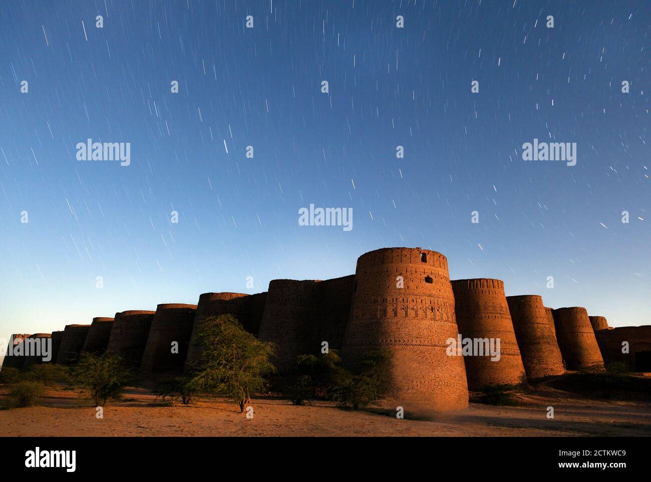 night landscape photography with stars and moon light of Pakistan Stock