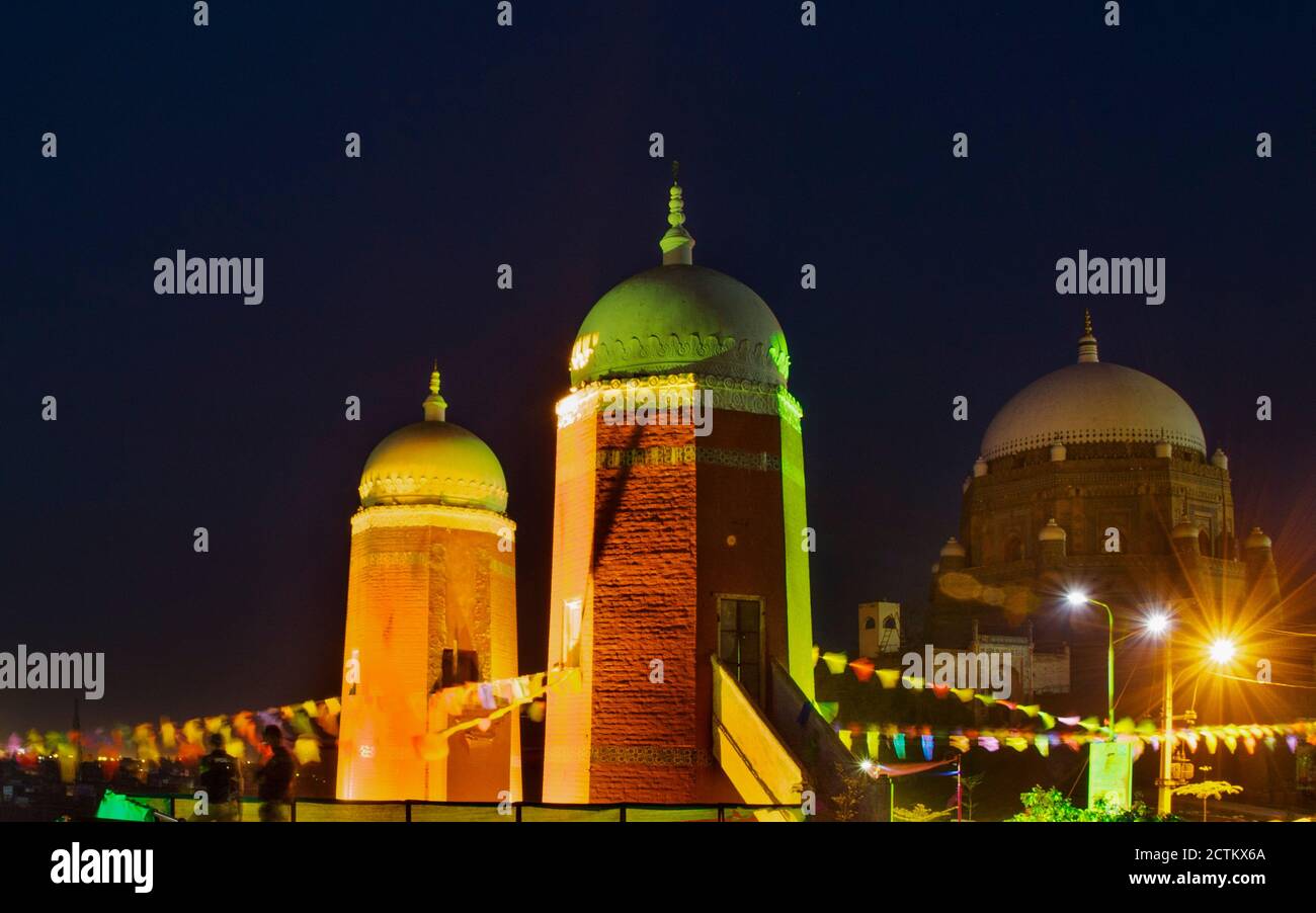 night landscape photography with stars and moon light of Pakistan Stock