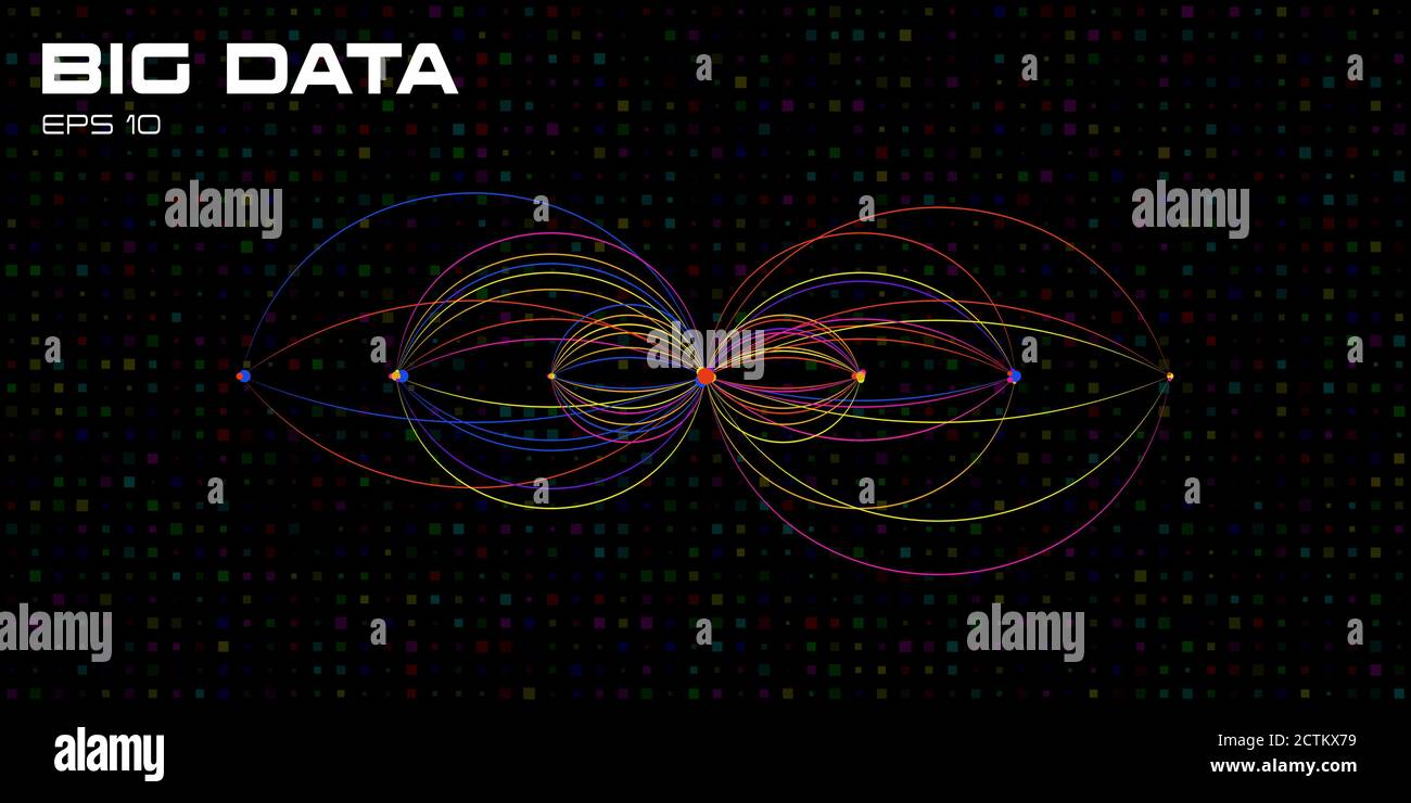 Big data. Visualization of algorithms with arc line connections. Design ...
