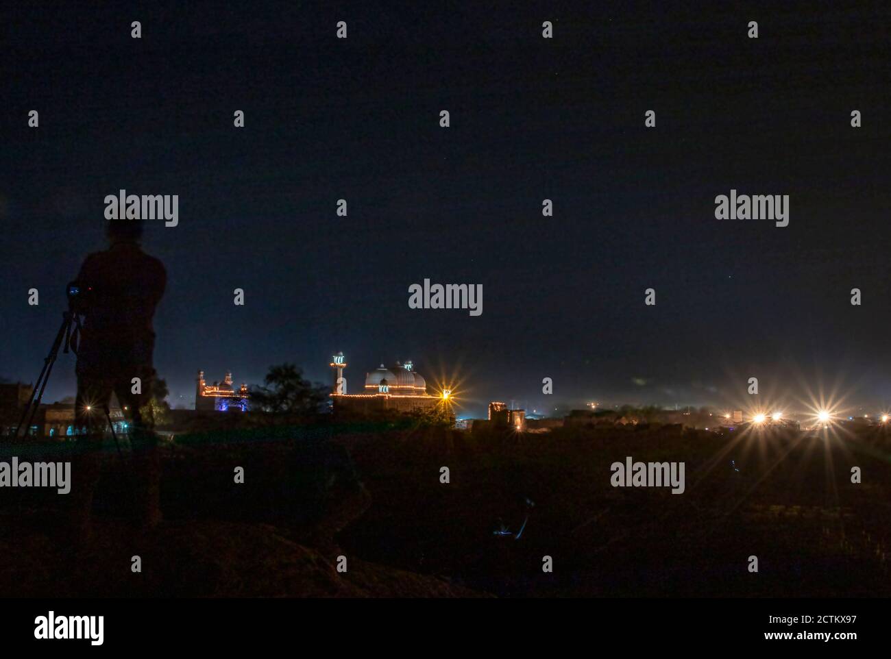 night landscape photography with stars and moon light of Pakistan Stock