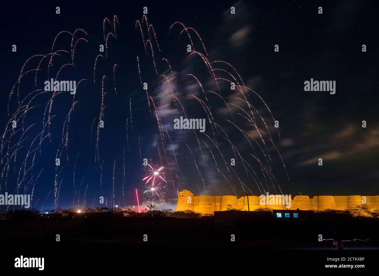 night landscape photography with stars and moon light of Pakistan Stock