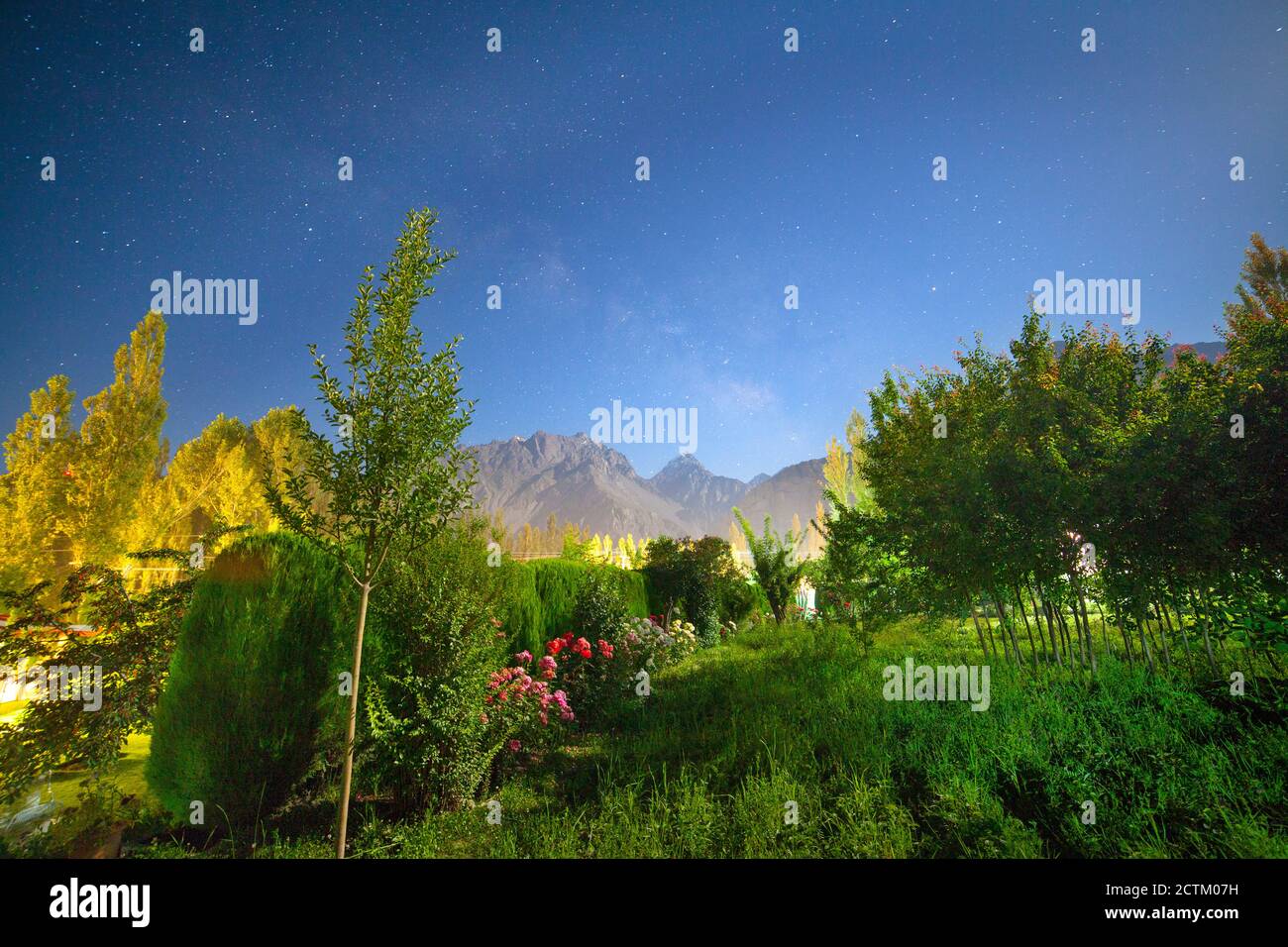night landscape photography with stars and moon light of Pakistan Stock
