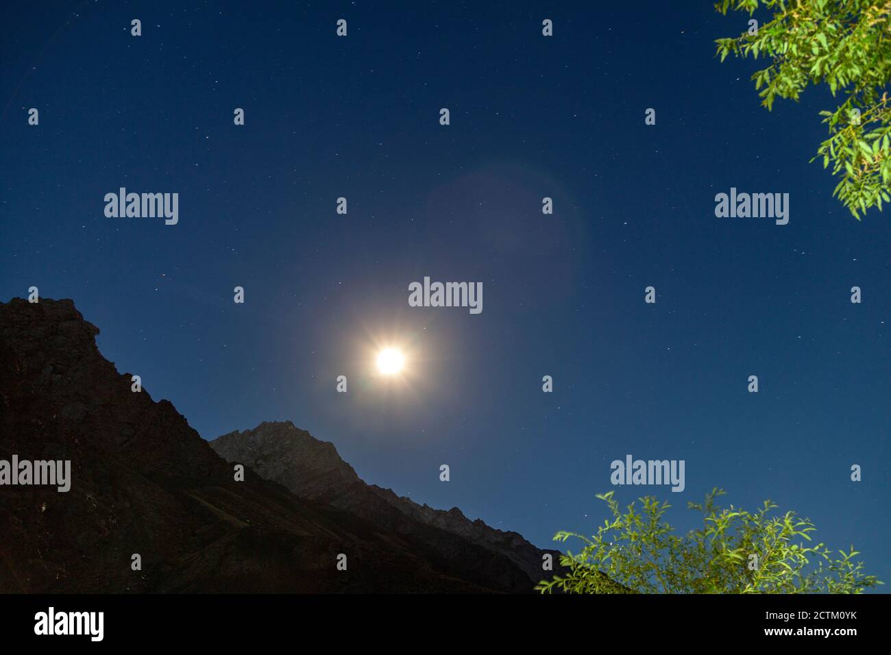 night landscape photography with stars and moon light of Pakistan Stock