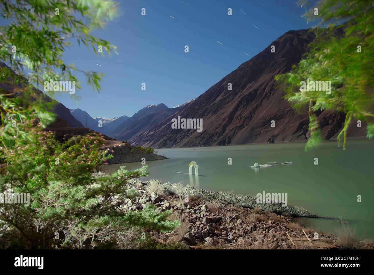 night landscape photography with stars and moon light of Pakistan Stock