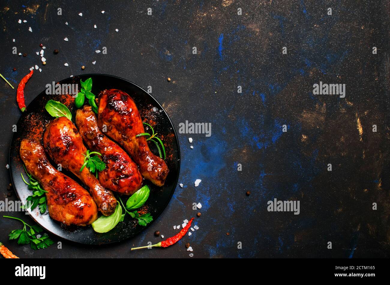 Baked chicken legs in sauce with honey and balsamic vinegar, top view Stock Photo Alamy