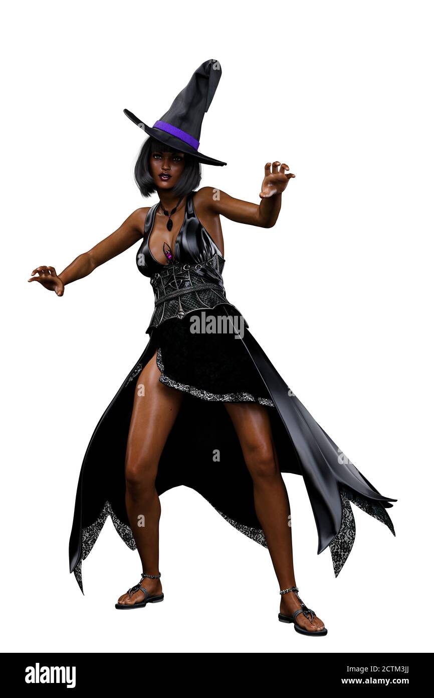Black Witch Woman in Black Dress, 3D Rendering, 3D illustration Stock Photo  - Alamy