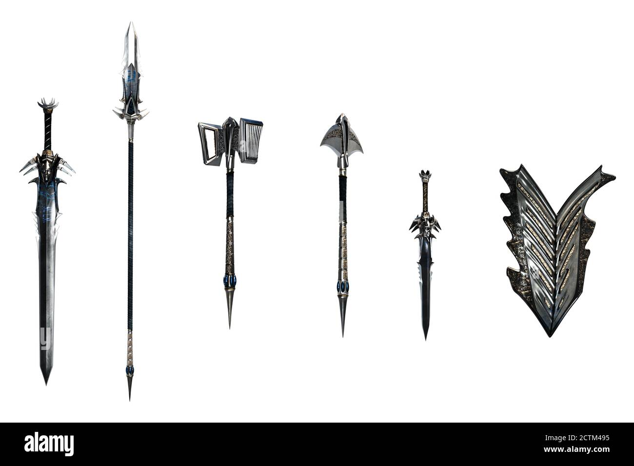 Fantasy Weapons Sword Set, 3D Illustration, 3D rendering Stock Photo