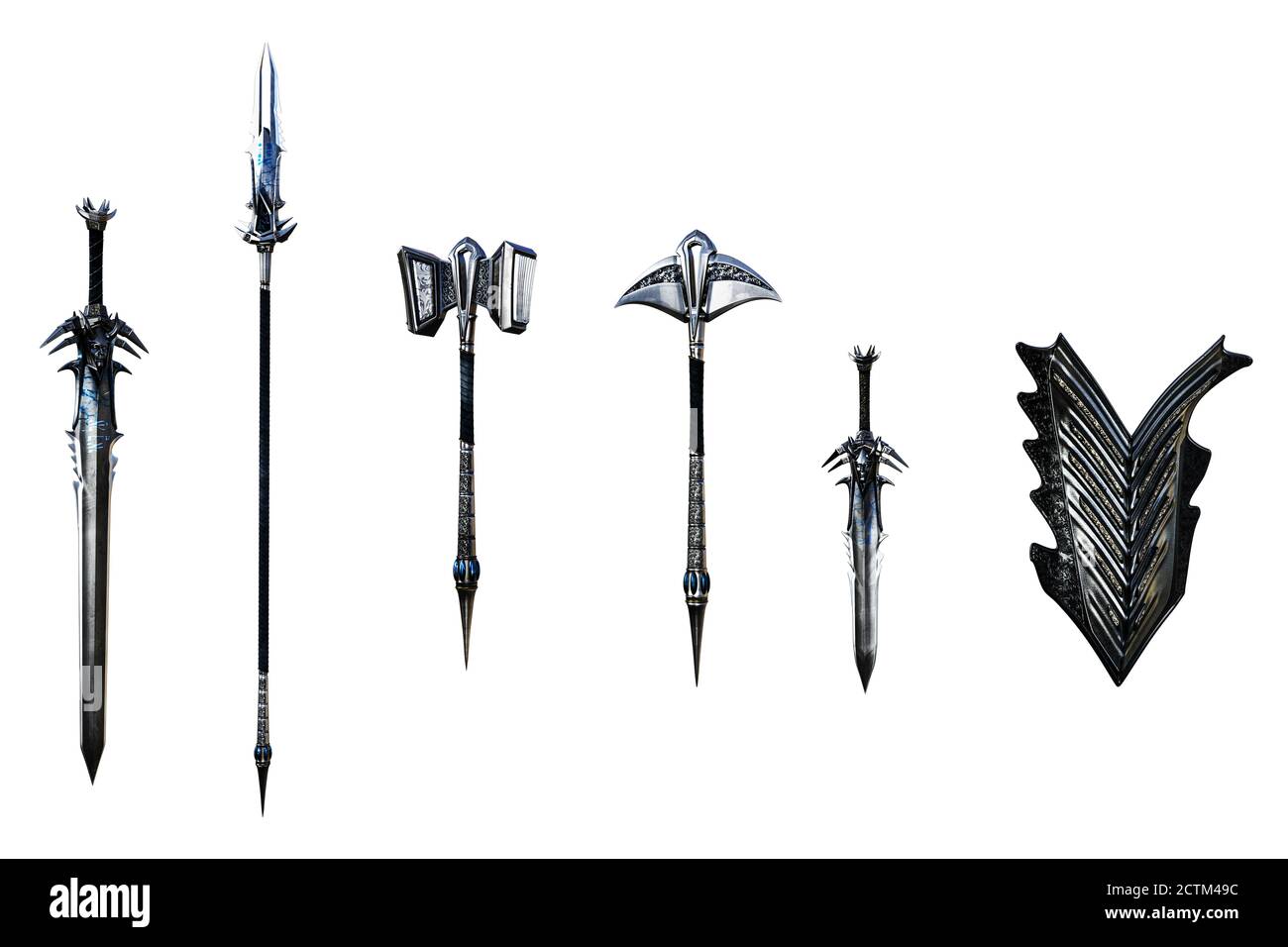 Fantasy Weapons Sword Set, 3D Illustration, 3D rendering Stock Photo
