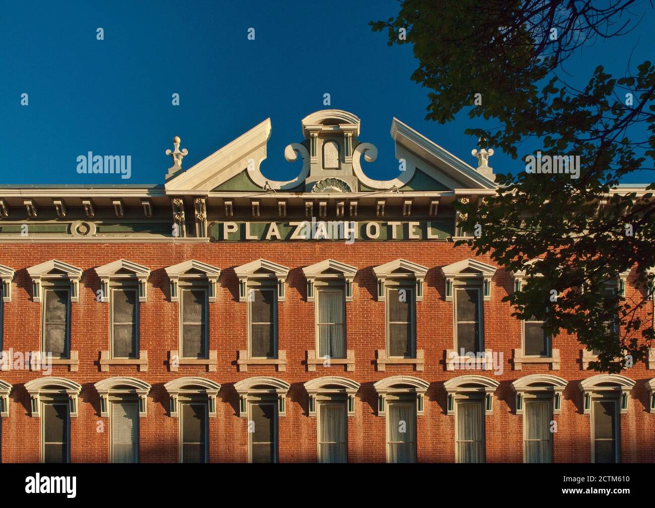 Close-up of historic Plaza Hotel in Las Vegas, New Mexico, USA Stock Photo