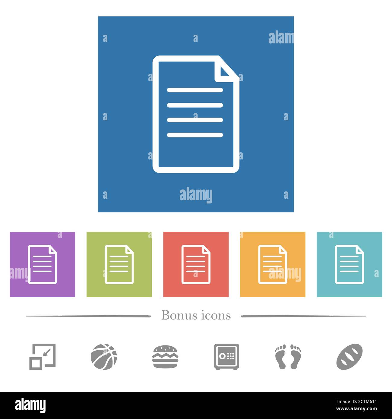 Single Document flat white icons in square backgrounds. 6 bonus icons ...