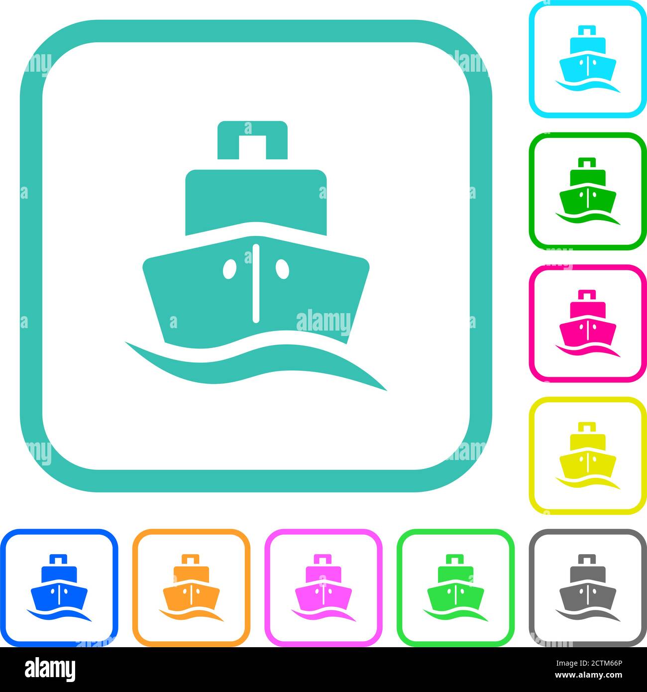 Cruise ship vivid colored flat icons in curved borders on white ...