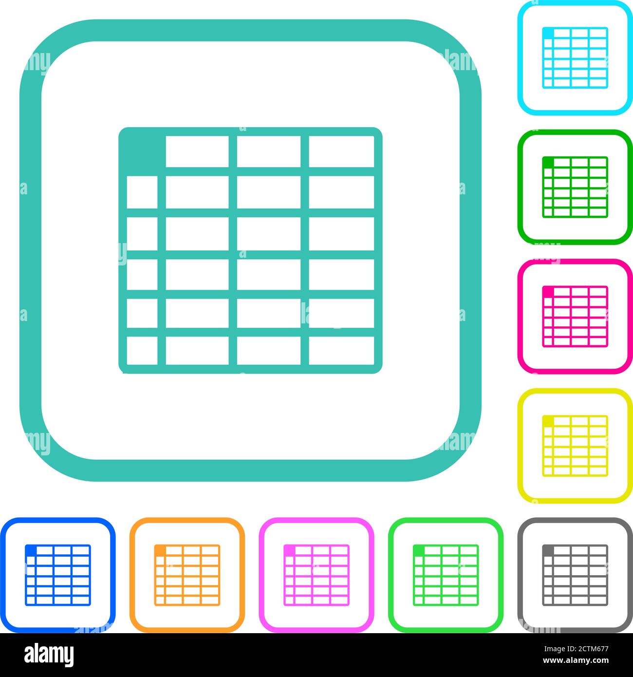 Spreadsheet table vivid colored flat icons in curved borders on white ...