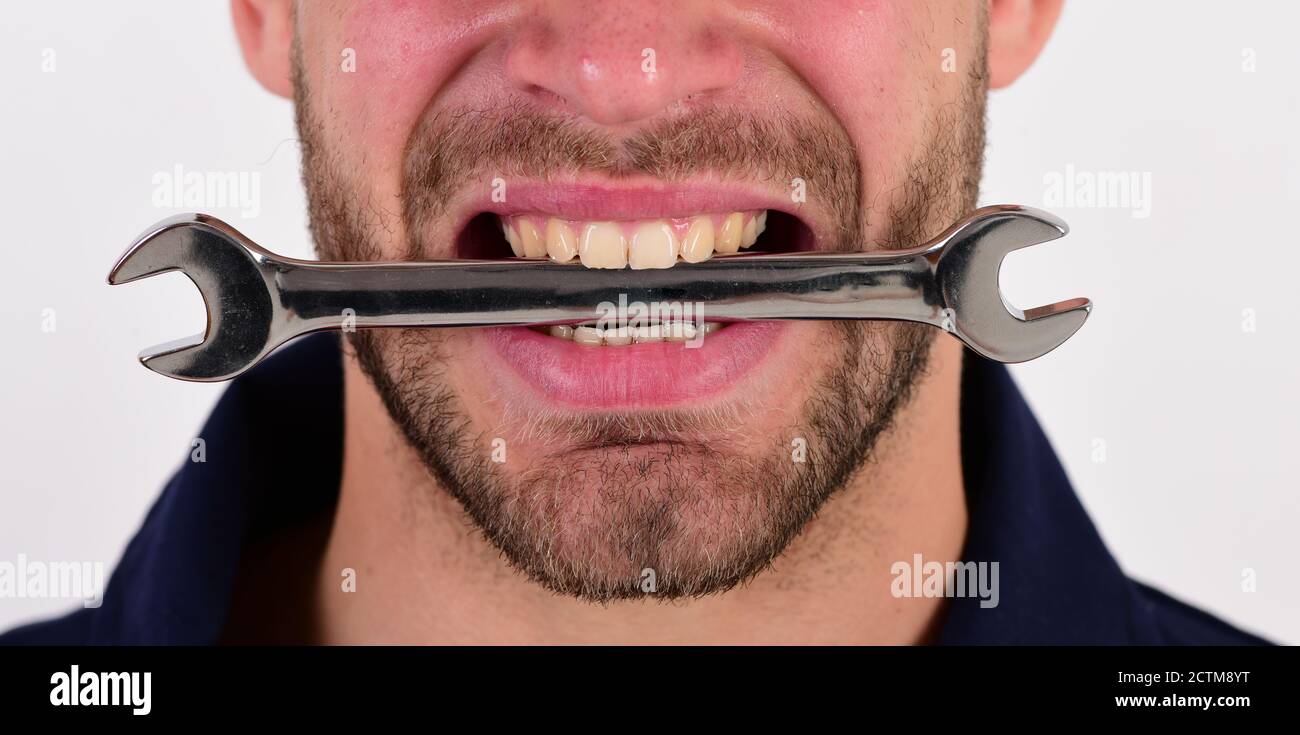 Teeth Mechanic Spanner instrument for fixing or tightening details. Maintenance and ...