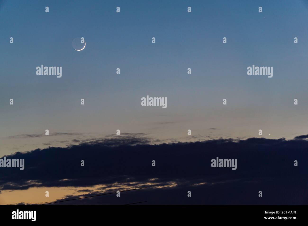 Crescent Moon, Venus and Mercury Stock Photo