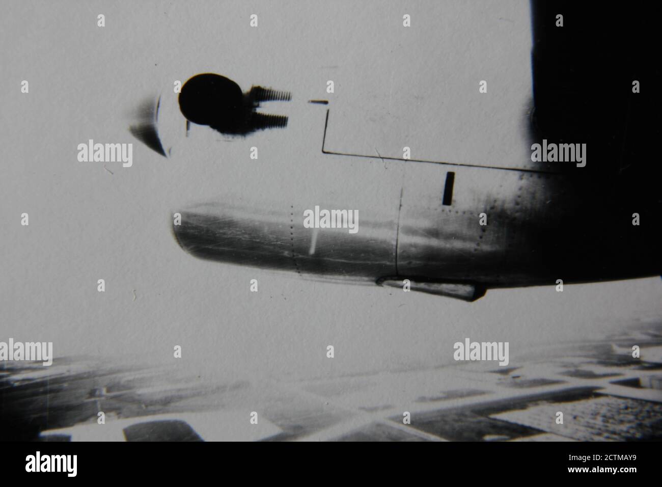 Fine 1970s vintage black and white photography of a propeller engine of ...