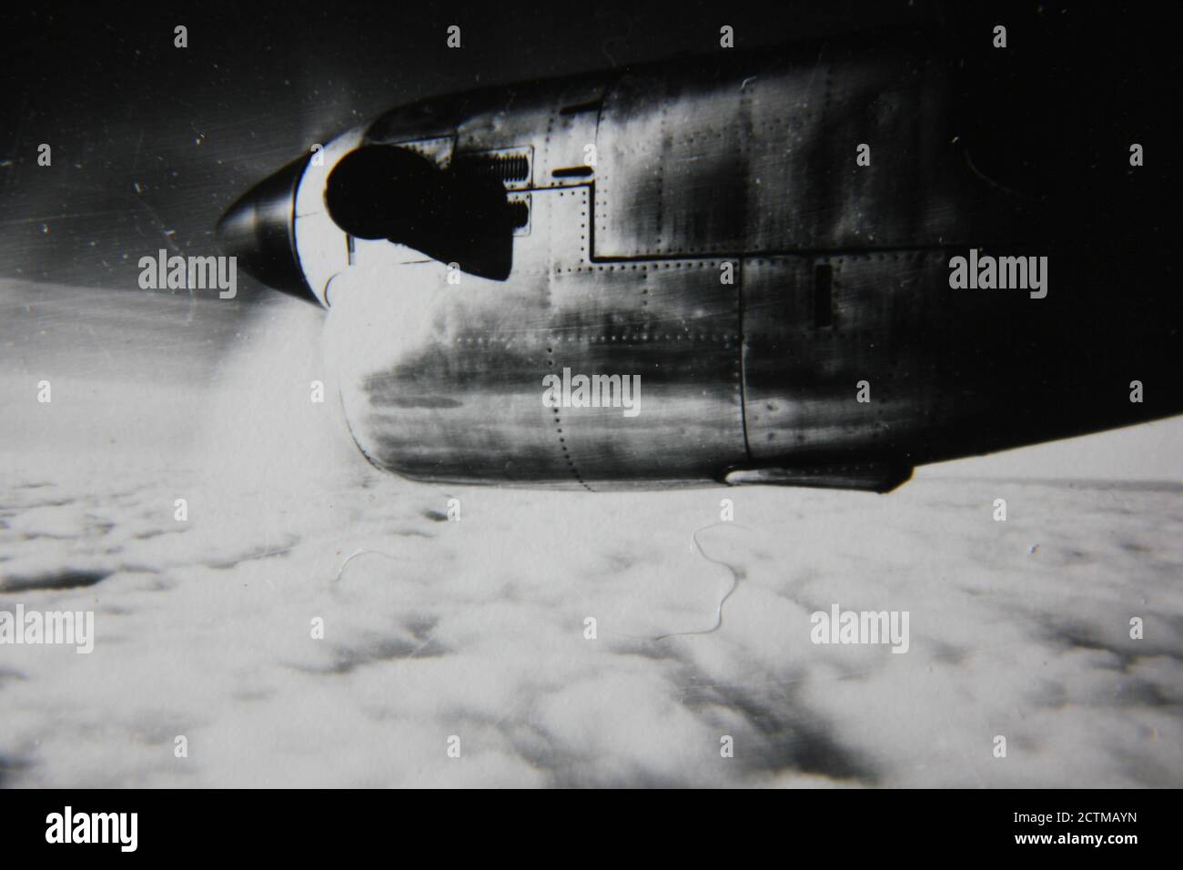 Fine 1970s vintage black and white photography of a propeller engine of ...