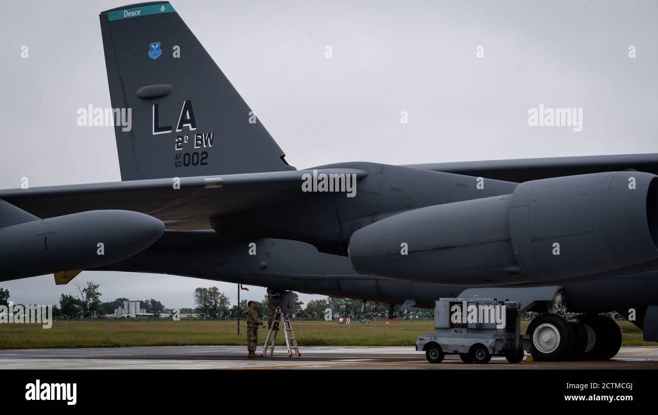 Barksdale Airmen load equipment into a B-52H Stratofortress during a ...