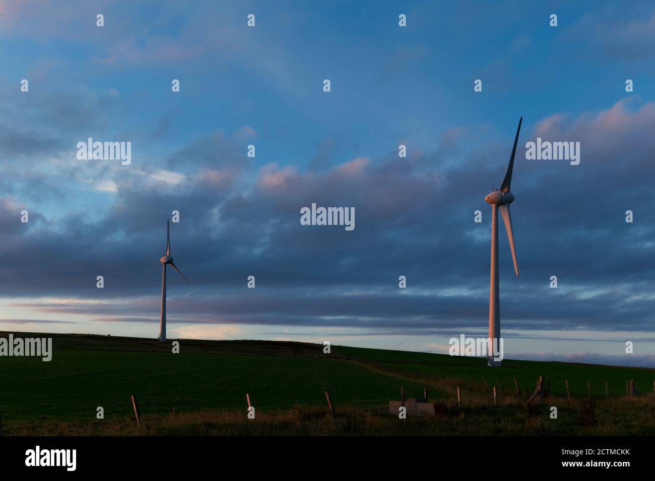 Wind Turbines at Point of Ayre, Orkney Mainland Stock Photo