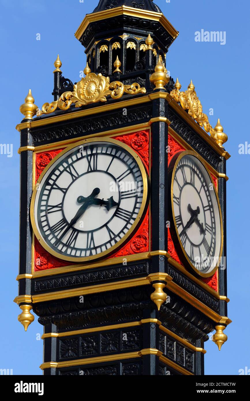 London, UK. Little Ben clock outside Victoria Station (1892 Gillett