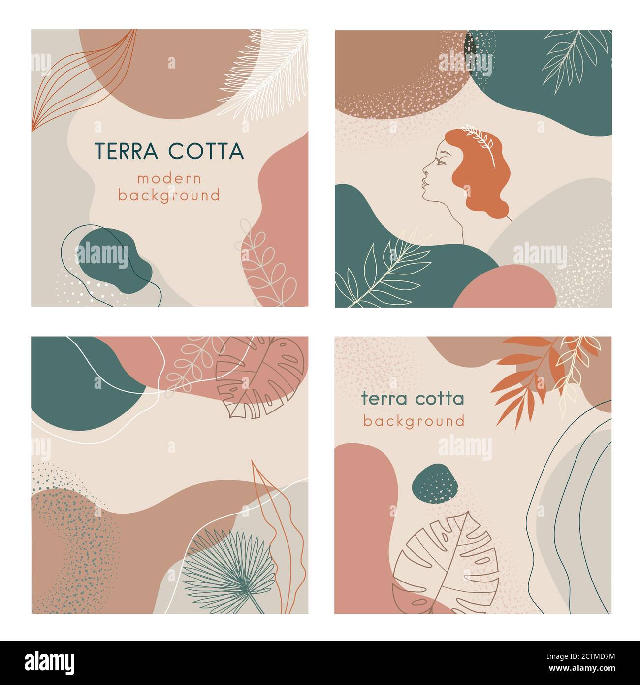 Terra cotta color Social media banners set of abstract modern backgrounds Stock Vector