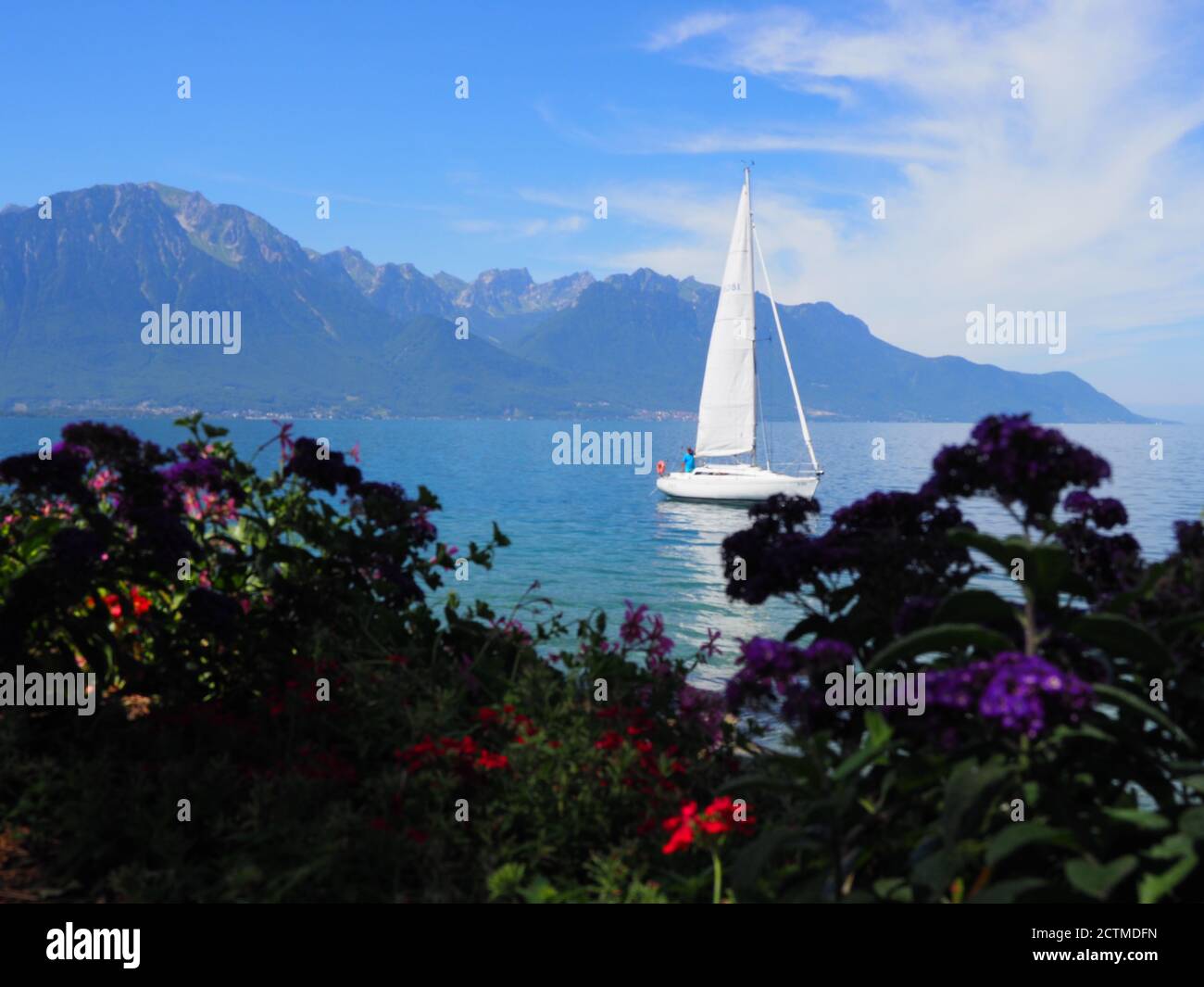 Luxury yacht and flowers at promenade in Montreux city in Switzerland Stock  Photo - Alamy