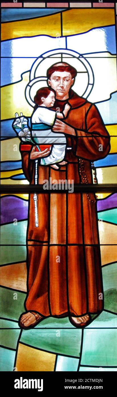 Crikvenica, stained glass in the Church of the Assumption of the Blessed Virgin Mary, Croatia, Europe Stock Photo