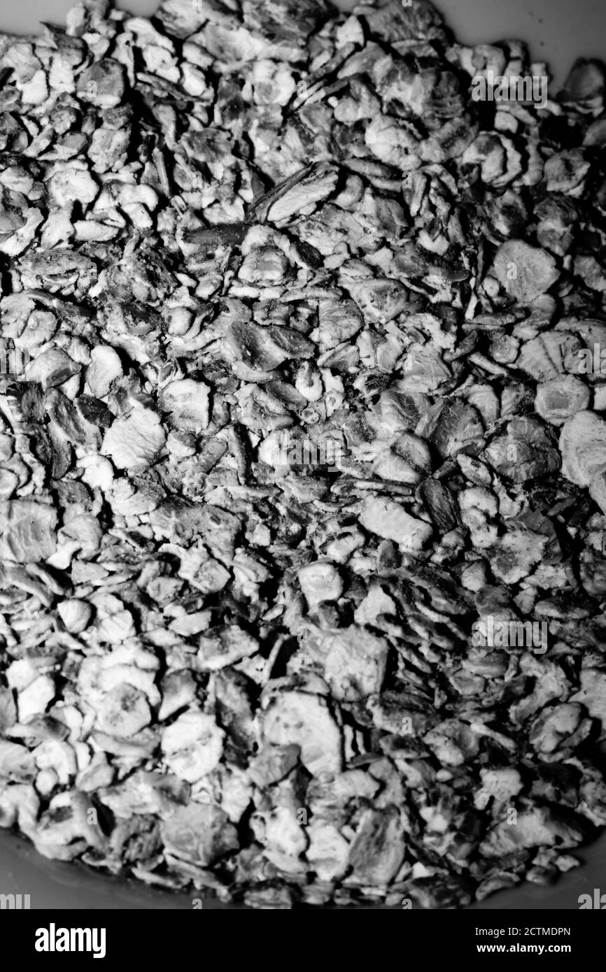 High contrast Black and white macro photography texture backgrounds, steel cut oats Stock Photo