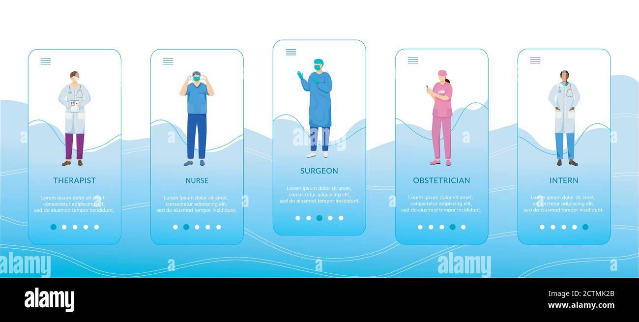 Medical professionals onboarding mobile app screen vector template Stock Vector