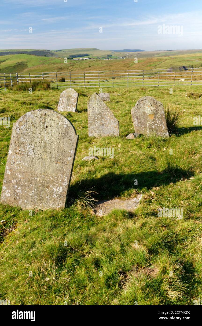 Cefn Golau Cholera Cemetery from the 1832 and 1849 Cholera epidemics, on remote hillside above Tredegar, Blaenau Gwent, South Wales Valleys. Stock Photo