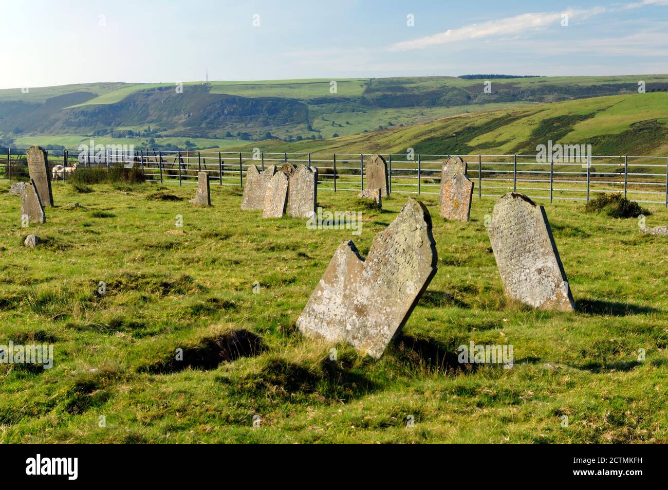 Cefn Golau Cholera Cemetery from the 1832 and 1849 Cholera epidemics, on remote hillside above Tredegar, Blaenau Gwent, South Wales Valleys. Stock Photo