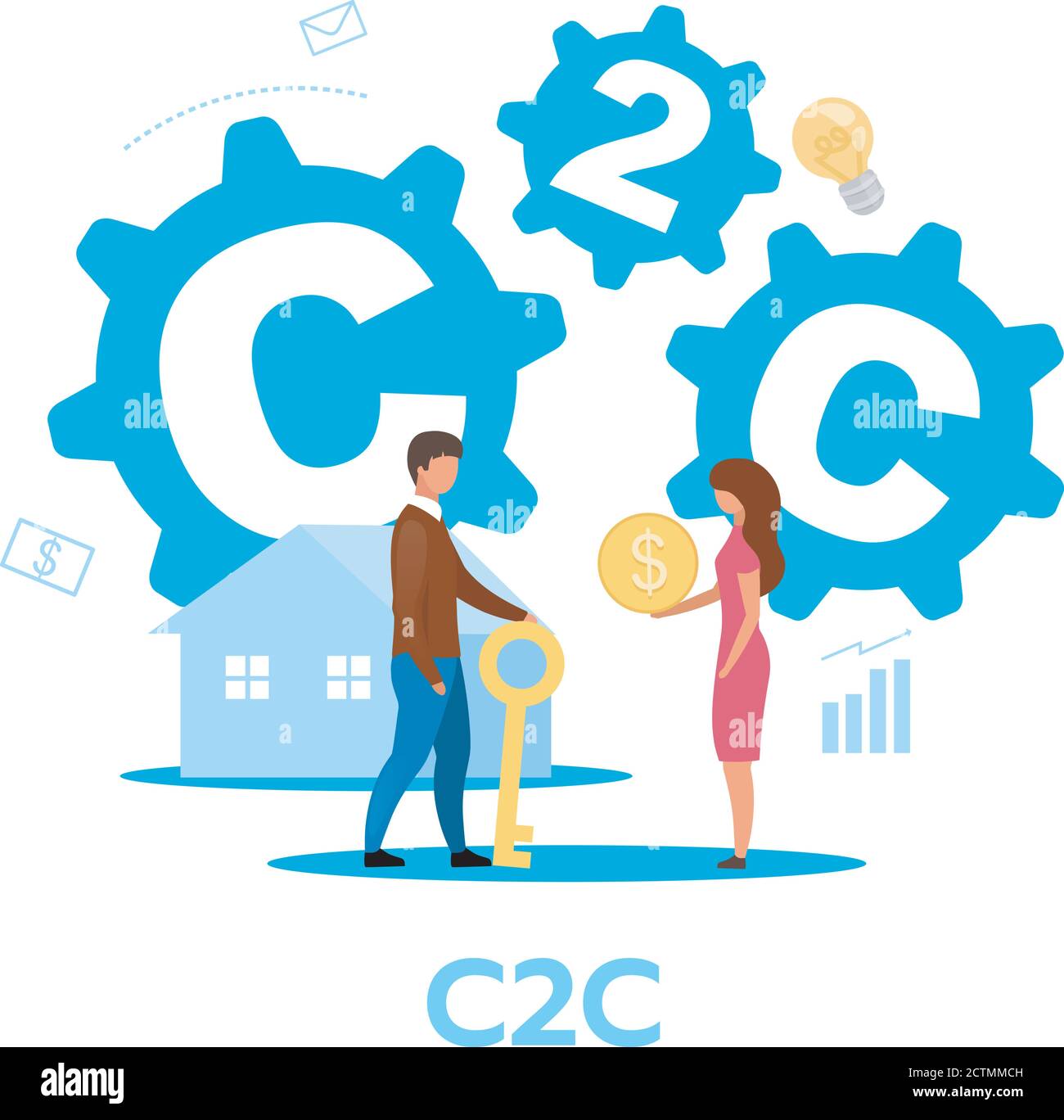 Customer to customer business model flat vector illustration Stock