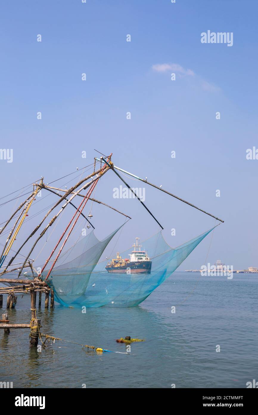 India, Kerala, Cochin Kochi, Fort Kochi, Chinese fishing nets Stock