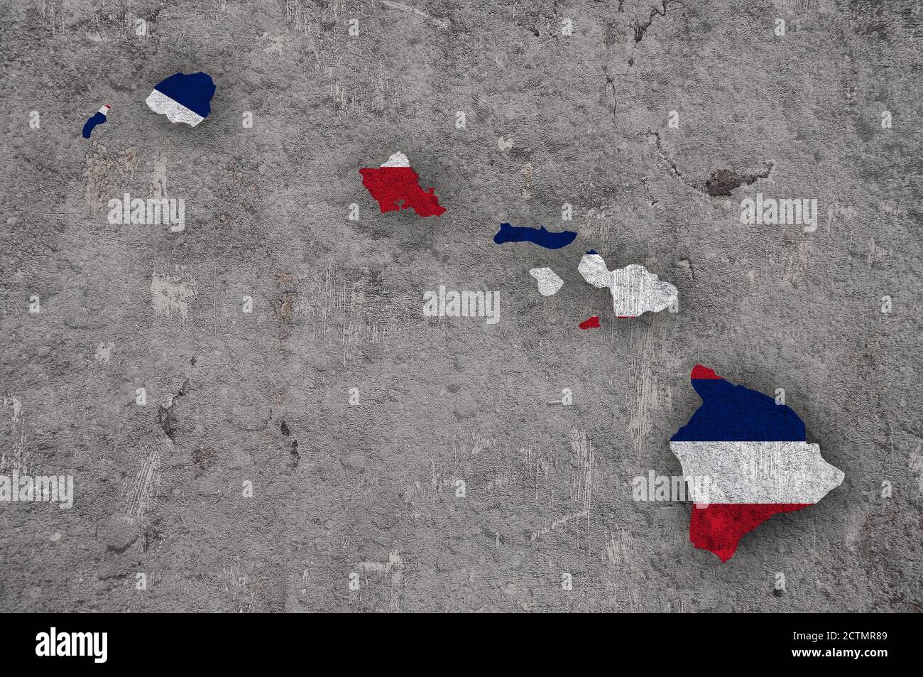 Map and flag of Hawaii on weathered concrete Stock Photo - Alamy