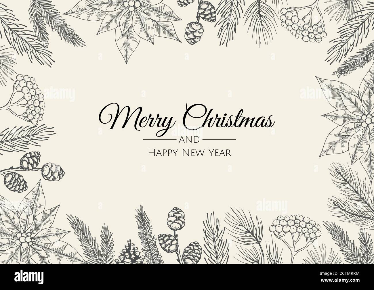 Merry Christmas greeting card with new years tree. Vector holiday ...
