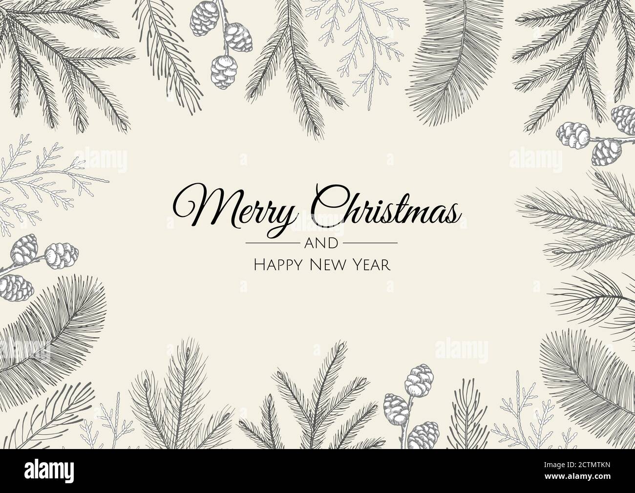 Merry Christmas greeting card with new years tree. Vector holiday ...