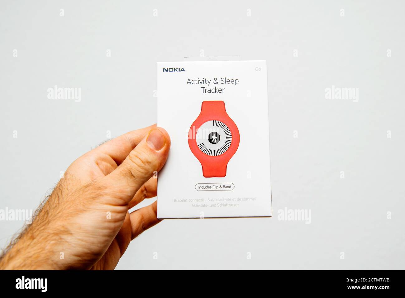 Paris, France - March 13, 2018: POV male hand holding Nokia Go fitness and  activity tracker with e-ink Stock Photo - Alamy