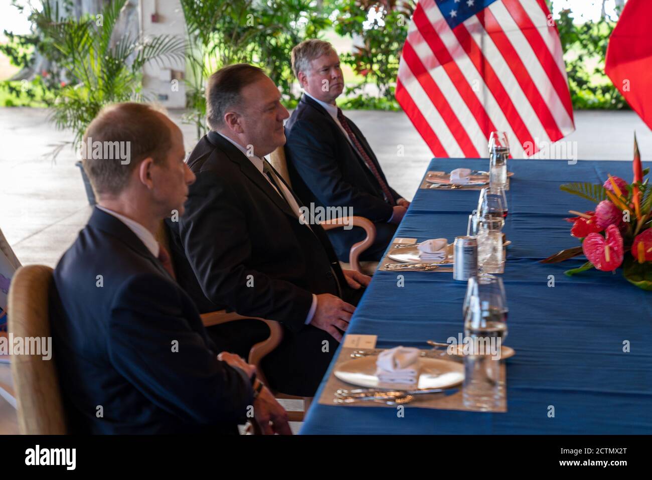 U.S. Secretary of State Michael R. Pompeo hosts a working dinner with a Chinese delegation in Honolulu, Hawaii, on June 16, 2020, discussing key diplomatic and trade issues between the two nations. Stock Photo