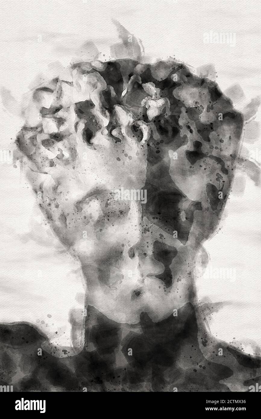 Watercolor Painting Of Greek Roman Sculptures A Plaster Figure Stock