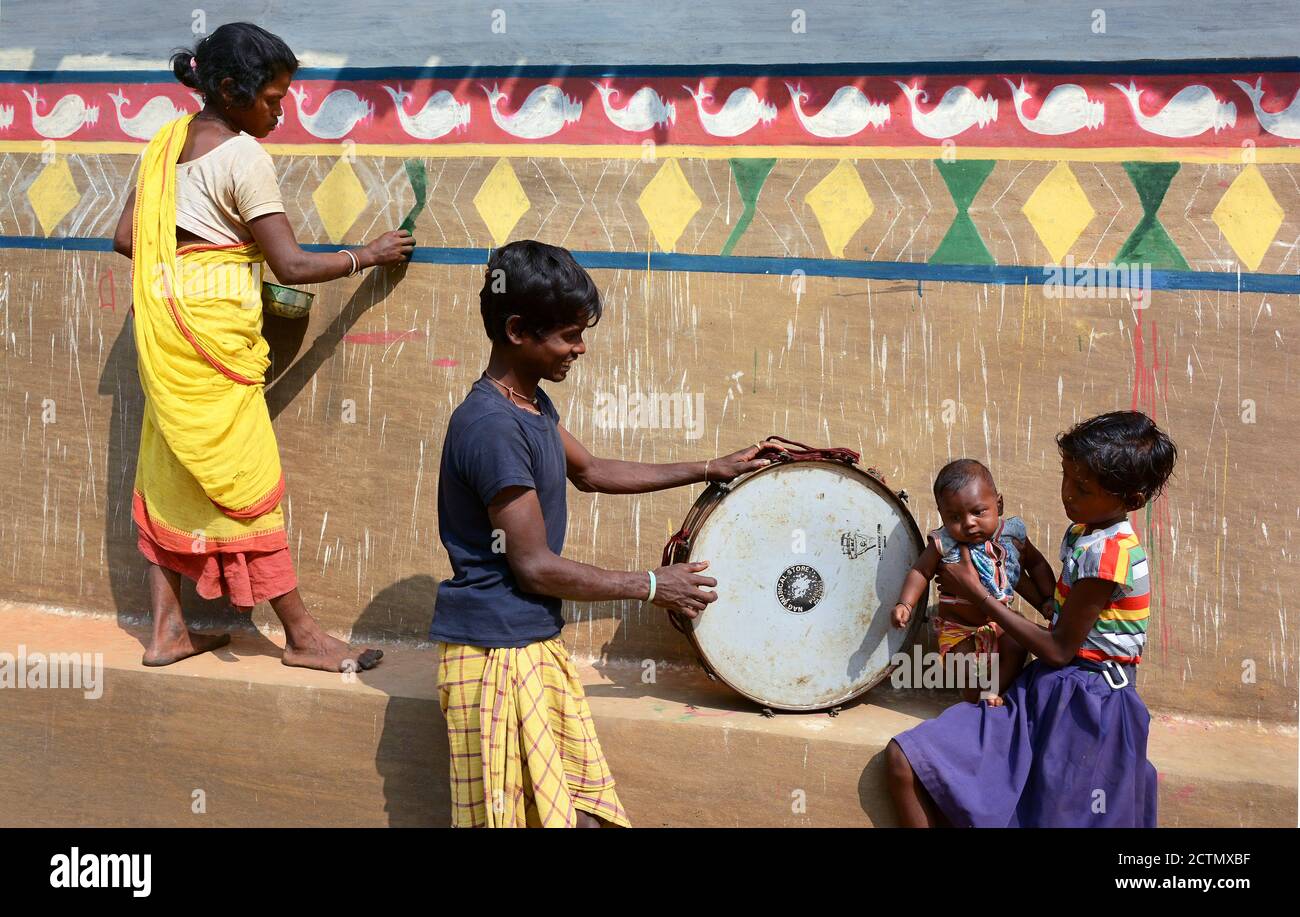 The remote tribal village people are celebrating of their festival ...