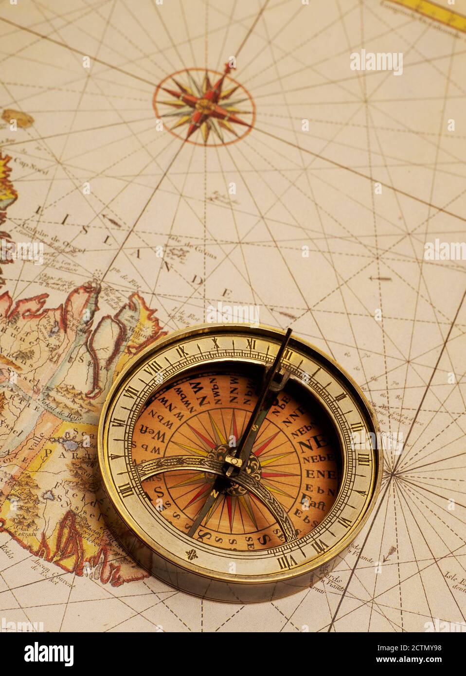 Vintage compass on map Stock Photo - Alamy
