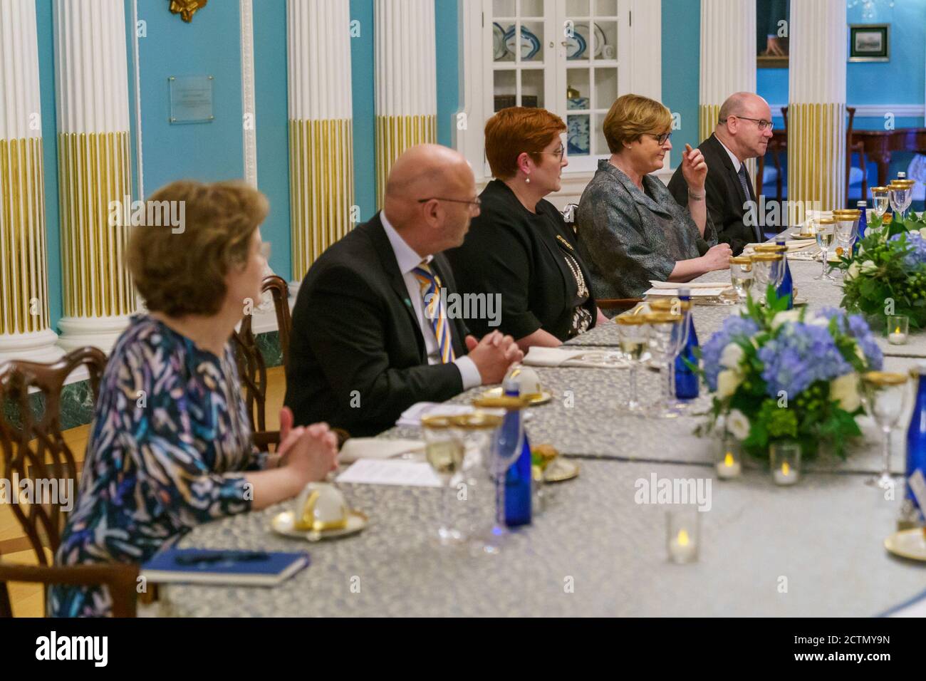 Secretary Pompeo and Secretary of Defense Mark Esper Host Australian Foreign Minister Marise Payne and Australian Defence Minister Linda Reynolds . Secretary of State Michael R.  Pompeo and Secretary of Defense Mark Esper host Australian Foreign Minister Marise Payne and Australian Defence Minister Linda Reynolds for an AUSMIN working dinner, at the Department of State, on July 27, 2020. Stock Photo