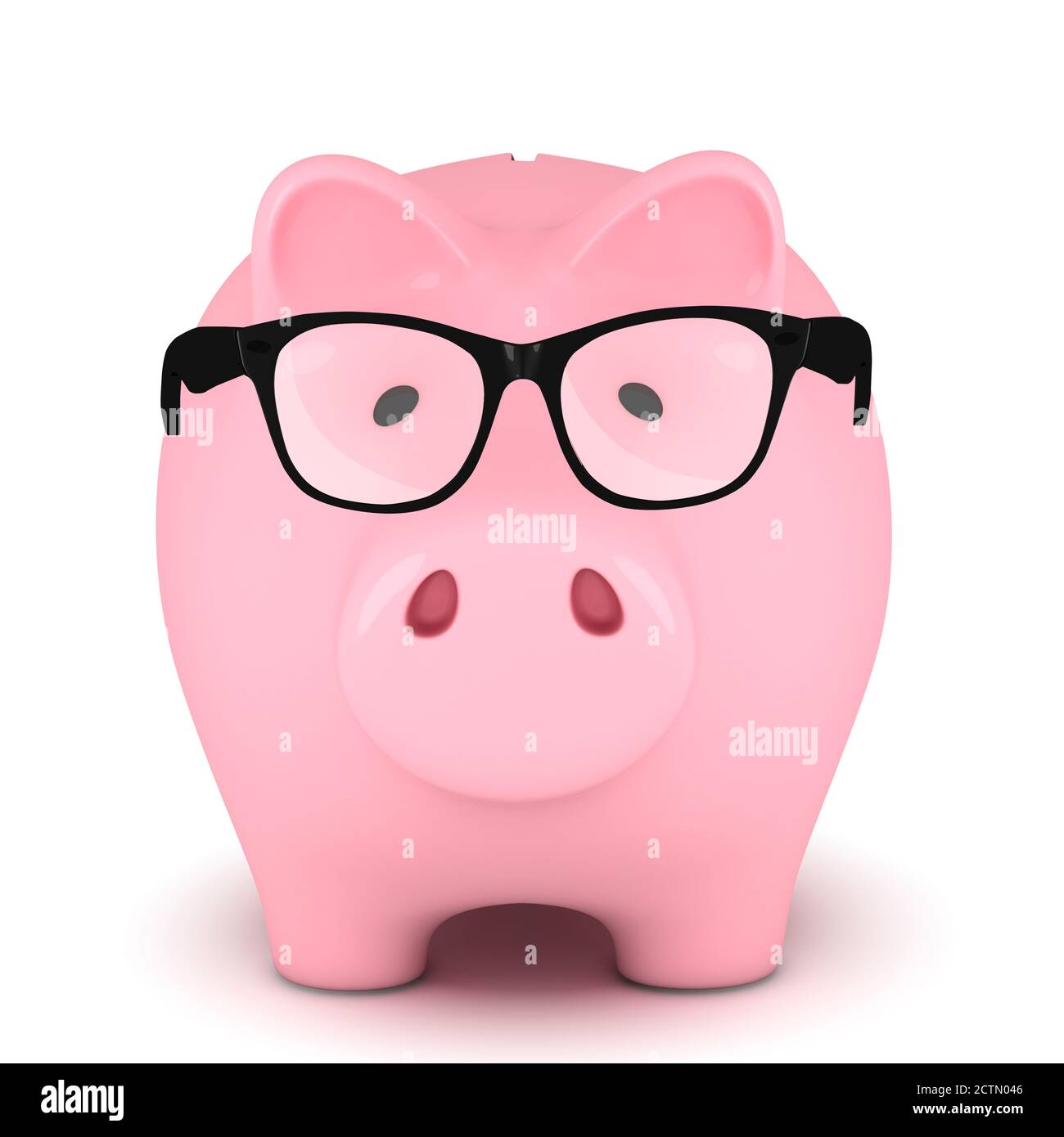 Piggy bank with glasses, white background Stock Photo - Alamy