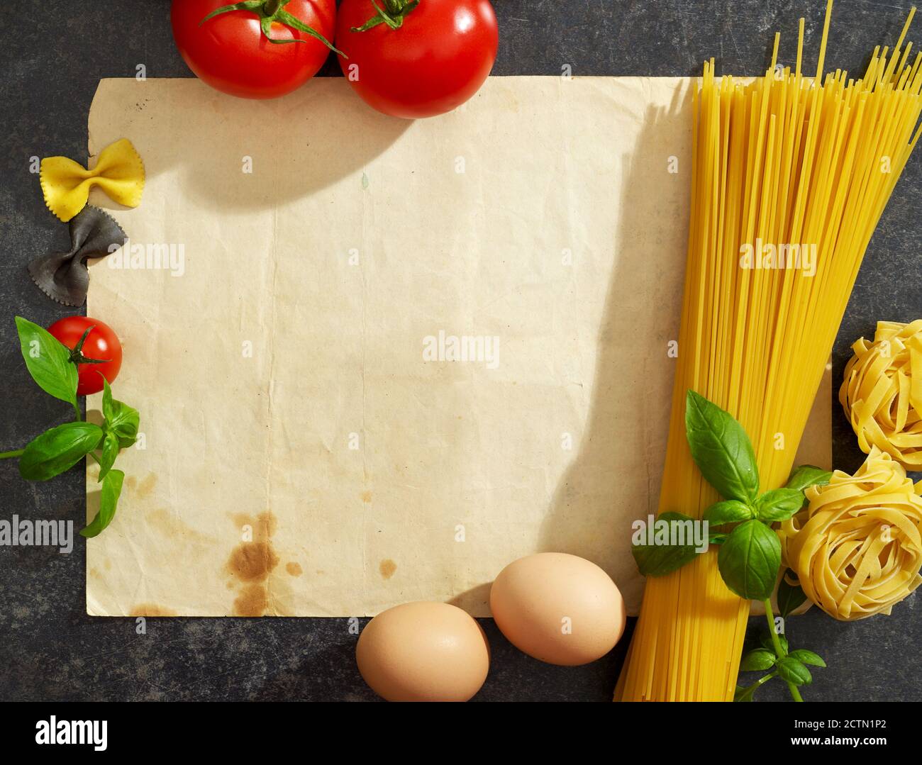 Old paper, pasta and ingredients Stock Photo - Alamy