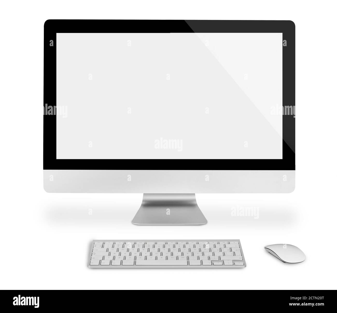 Computer monitor with keyboard and mouse frontal view isolated on